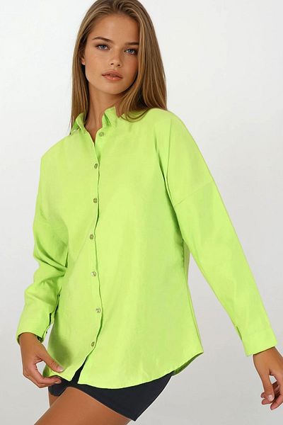 VAGGON Women's Pistachio Green Oversize Basic Shirt Vs00377