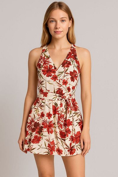 VENA Rochie mini florală 100% bumbac - imprimeu floral