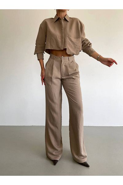 ossons Costum cu pantaloni cămașă în dungi
