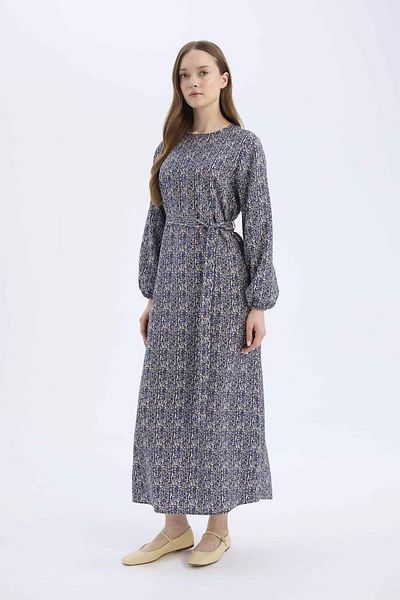 DeFacto Rochie maxi cu mânecă lungă, cu mânecă lungă, cu decolteu rotund, cu imprimeu E5247AX25SP