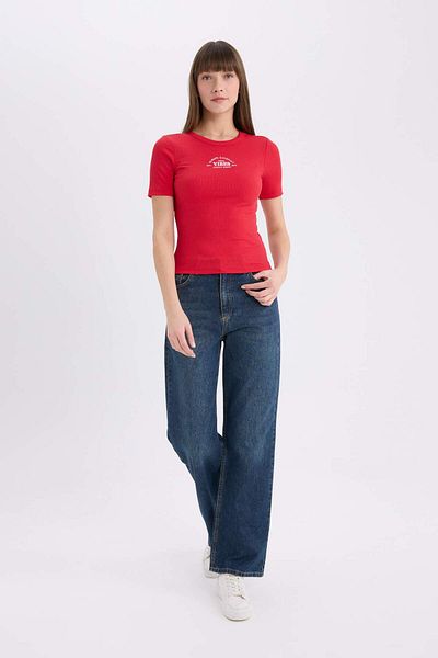 DeFacto Tricou cu mânecă scurtă, cu mânecă scurtă, cu imprimeu, cu gâtul turn, E5069AX25SP