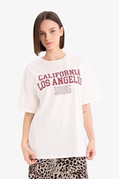 DeFacto Υπερμεγέθη κοντομάνικο μπλουζάκι με λαιμόκοψη με φαρδιά εφαρμογή D9608AX25SM