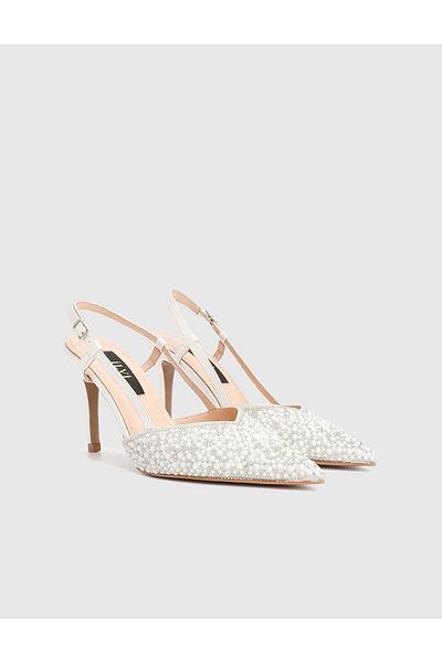 İLVİ Peric Genuine Leather Women's White Heeled Sandals