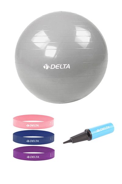 Delta مجموعة كرات بيلاتيس بطول 65 سم و3 أشرطة قرفصاء مناسبة للطول 160-169 سم - مضخة مطاطية مقاومة