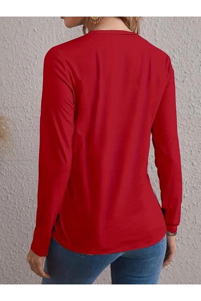 FASHION Women's Long Sleeve Crew Neck Moon Printed Viscose Blouse
