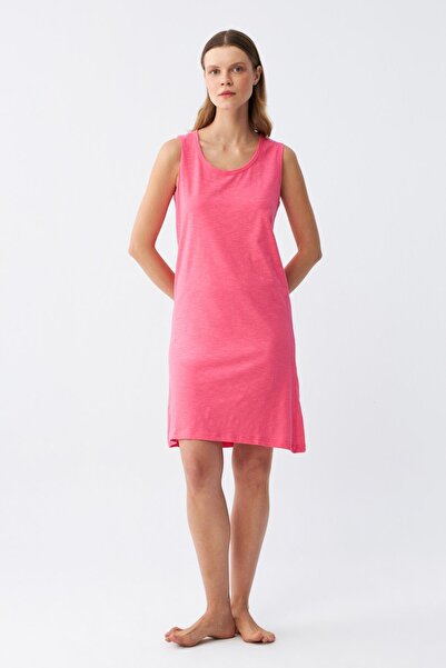 Akbeniz Fuchsia Women's Combed Cotton Nightgown - Thick Straps 14001