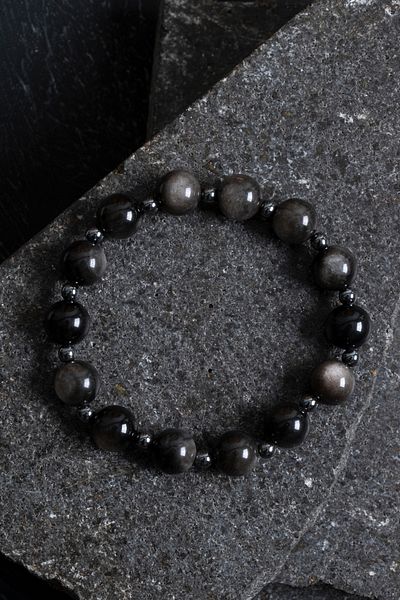OSMANLI DOĞAL TAŞ Certified Obsidian, Hematite Natural Stone Bracelet