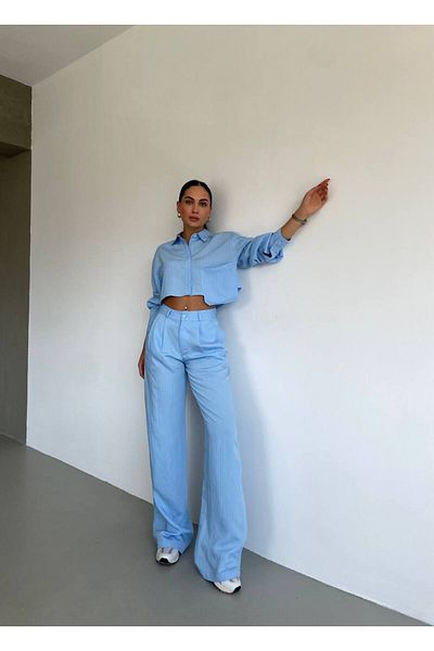 ossons Costum cu pantaloni cămașă în dungi