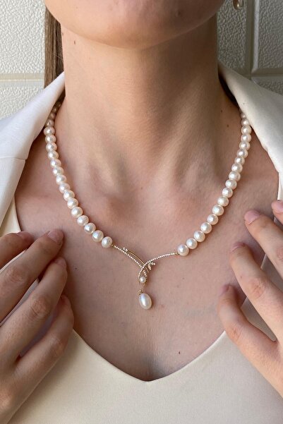 Birinci1926 14 Ayar Altın 7 Mm Yaprak Taşlı Doğal Incili Küpe Kolye Bileklik Üçlü Set