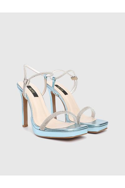 İLVİ Kaia Genuine Leather Blue Stone Women's Heeled Sandals