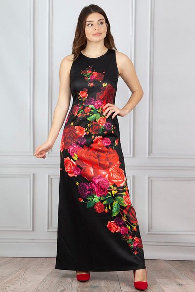Şans Tekstil Women's Black Floral Patterned Dress 26A11200