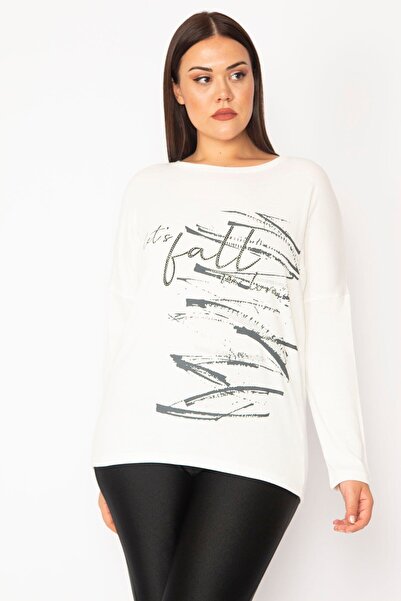 Şans Жіноча туніка великого розміру з кістковим принтом і детальним оздобленням 65n28365