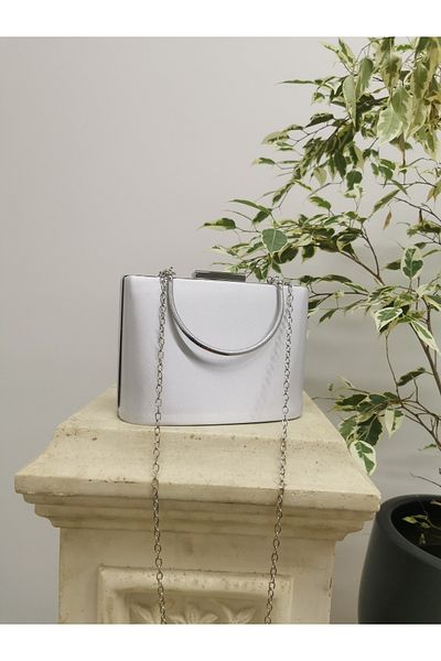 NAZART Women's Satin Silver Evening Dress Clutch Portfolio Ladies Bag