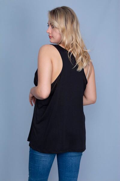 Şans Women's Large Size Black Armhole Tulle Detailed Sports Blouse 65n25824