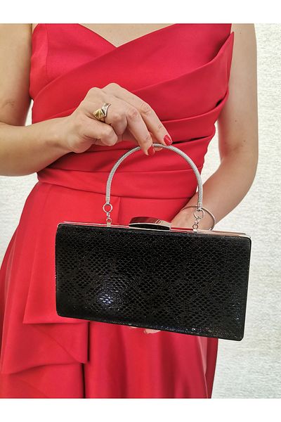 NAZART Women's Snake Black Evening Dress Clutch Chain Strap Hand Wedding Engagement Night Shoulder Bag