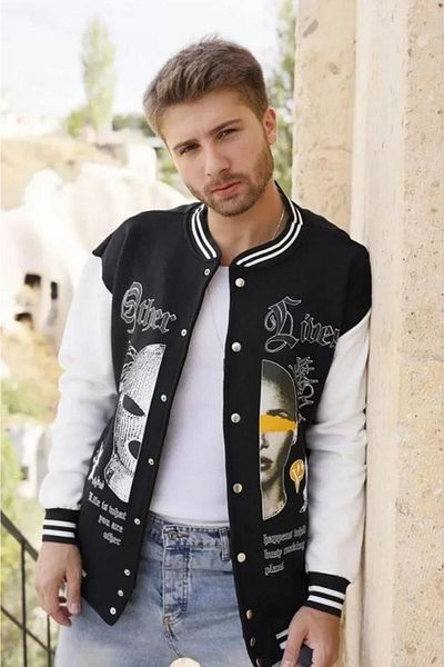 modamtn    Men's Oversize College Jacket - Black