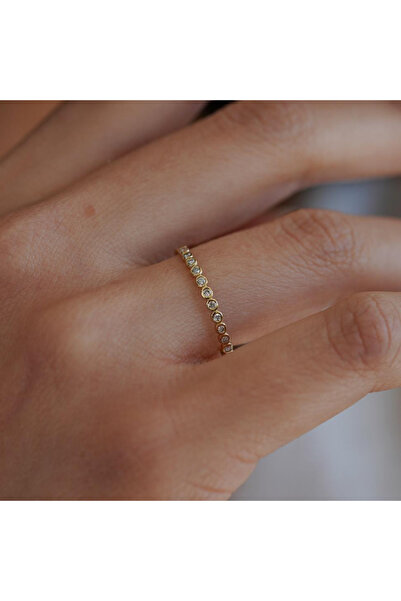 FasekGold Pırlanta Yüzük - 0.13 Karat Pırlanta Taşlı Yarım Tur Modern Tasarım 14 Ayar Altın Yüzük