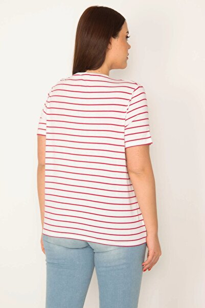 Şans Tekstil Women's Bone Colored Crew Neck Striped Blouse 26a32061