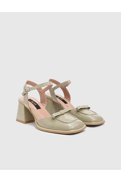 İLVİ Kler Genuine Patent Leather Women's Olive Heeled Sandals