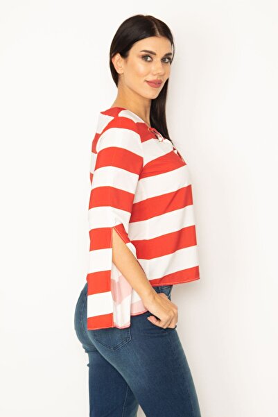 Şans Tekstil Women's Red Sleeve Slit Blouse 26a30165