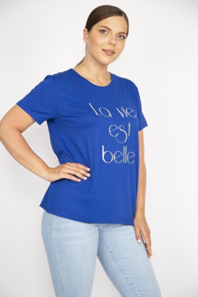 Şans Women's Saks Plus Size Lacquer Printed Blouse 65n36589