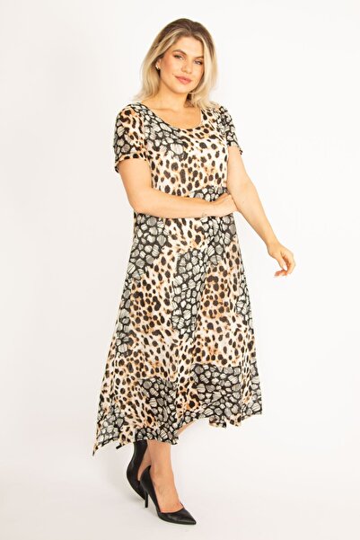 Şans Γυναικείο φόρεμα από τούλι Leopard Lined Plus Size 65n34439