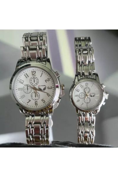 OEM Set de ceasuri pentru cuplu analog quartz argintiu