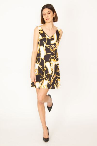 Şans Tekstil Women's Colorful Front Back V Neck Patterned Dress 85n6972