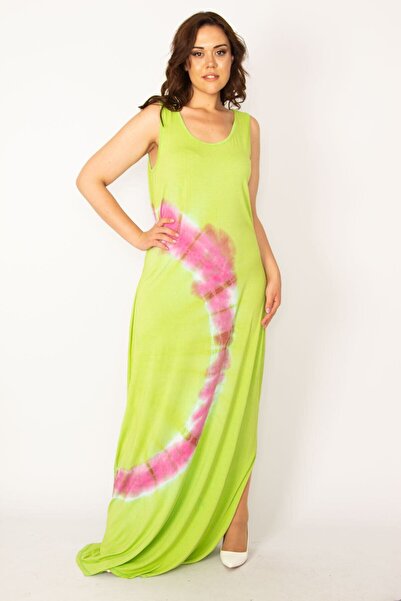 Şans Women's Plus Size Green Batik Printed Maxi Dress 65n33967