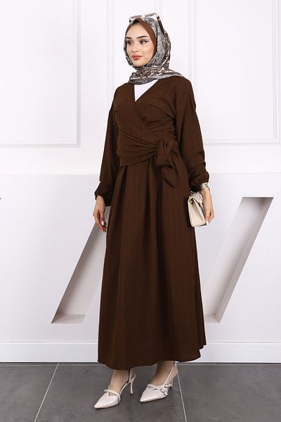 İmajButik Brown Side Tie Blouse Skirt Suit