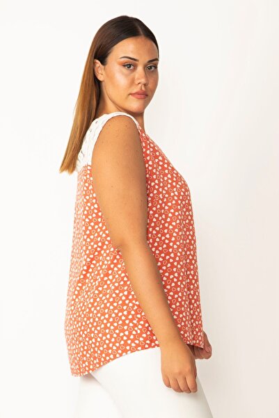 Şans Women's Large Size Powder Shoulder and Back Robe Lace Detailed Viscose Blouse 65n28151