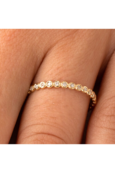 FasekGold Pırlanta Yüzük - 0.13 Karat Pırlanta Taşlı Yarım Tur Modern Tasarım 14 Ayar Altın Yüzük