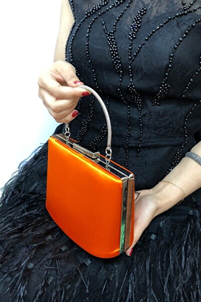 NAZART Women's Satin Orange Evening Dress Clutch Portfolio Tote Bag