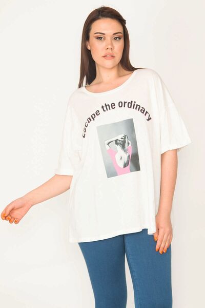 Şans Жіноча блуза великого розміру з зручним кроєм, коміром-стійкою та принто...