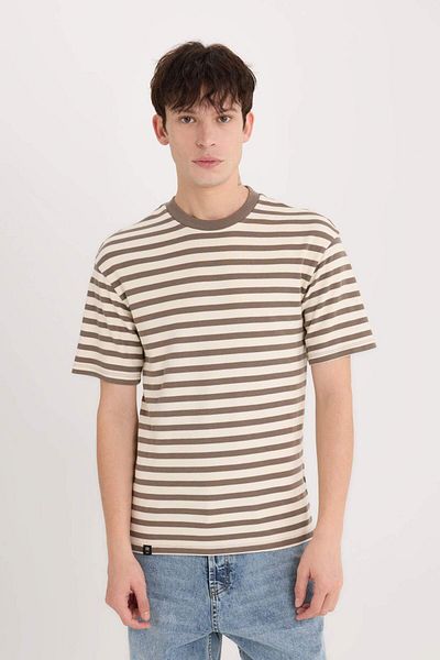 DeFacto Boxy Fit Crew Neck Striped Short Sleeve Heavy Fabric T-Shirt B5910Ax25Sp