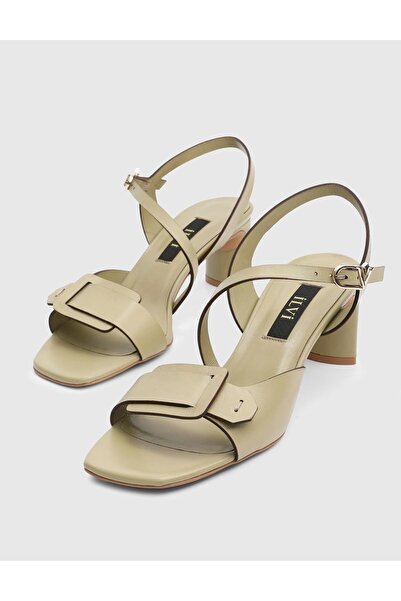 İLVİ Vince Hakiki Deri Kadın Olive Topuklu Sandalet
