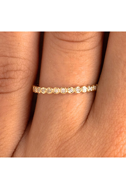 FasekGold Pırlanta Yüzük - 0.13 Karat Pırlanta Taşlı Yarım Tur Modern Tasarım 14 Ayar Altın Yüzük