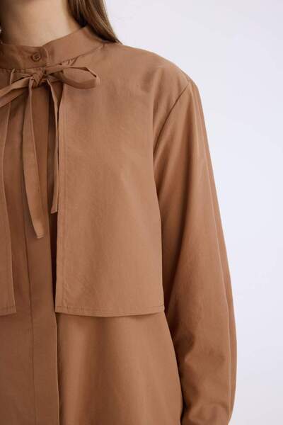 DeFacto Relax Fit Fiyonk Yaka Poplin Uzun Kollu Gömlek Tunik D4152AX25SP