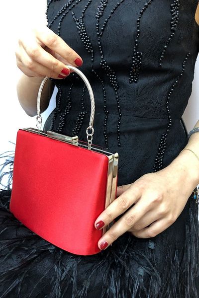 NAZART Γυναικείο Σατέν Κόκκινο Βραδινό Φόρεμα Clutch Portfolio Γυναικεία Τσάντα