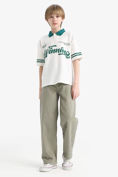 DeFacto Tricou cu mânecă scurtă cu imprimeu cu guler polo oversize pentru băiat D9181A825SM