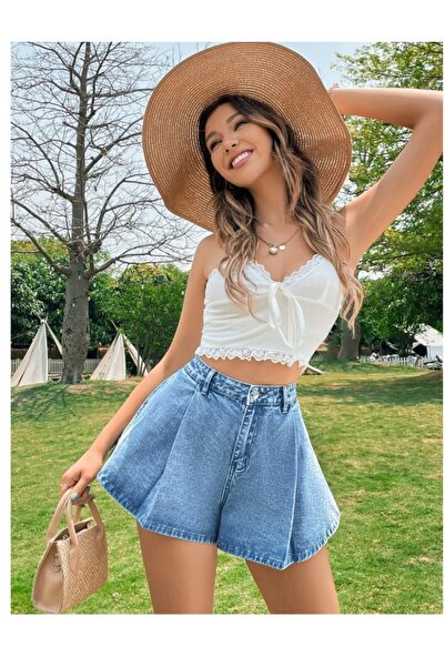 Marlix Jeans Women's Pleated Denim Shorts Jeans