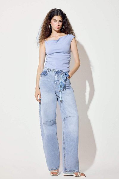 DeFacto Baggy Fit High Waist Straight Leg Long Jeans Pants D7964Ax25Sp