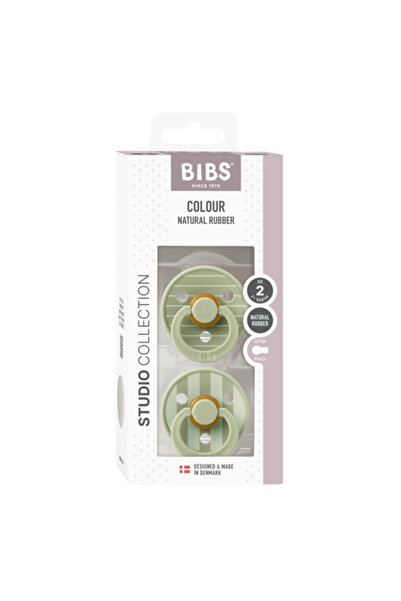 Bibs - Set de 2 suzete Color Studio Collection Stripe Latex, tetină rotundă, 6 luni+ - Salvie