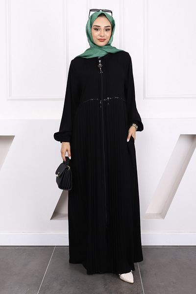 İmajButik Черна плисирана абая с еластични ръкави