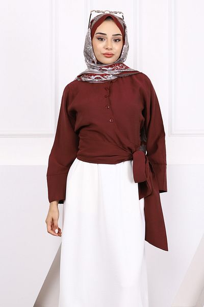 İmajButik Cămașă modală cu talie roșie Claret