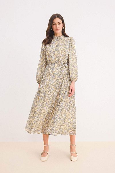 DeFacto Langärmliges Midikleid mit Rundhalsausschnitt und Schärpe E4341AX25SP