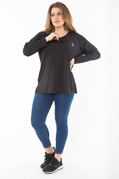 Şans Women's Plus Size Black Crew Neck Sports Blouse 65N38732