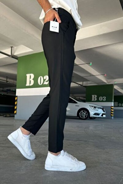 hello7 Erkek Kaliteli Siyah Esnek Likralı Italyan Kesim Her Ortama Uygun Şık Ve Rahat Esnek Kumaş Pantolon
