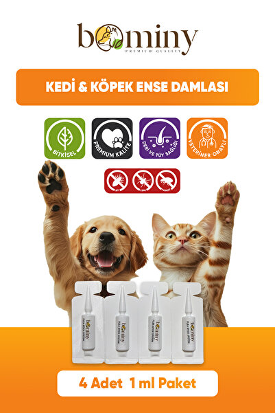 bominy pet Kedi Köpek Damlası Dış Parazit Pire Kene Bit ve Deri Bakımı İçin Bitkisel Damla - 4 Tüp