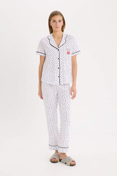 DeFacto Set de pijamale de Ziua Îndrăgostiților - elastic, cu mâneci scurte și nasturi, Fall In Love D8455ax25sp